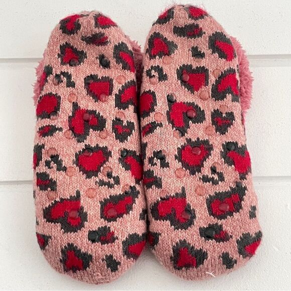 Pink Hearts Fuzzy Sock Slippers Size Small - Picture 5 of 7